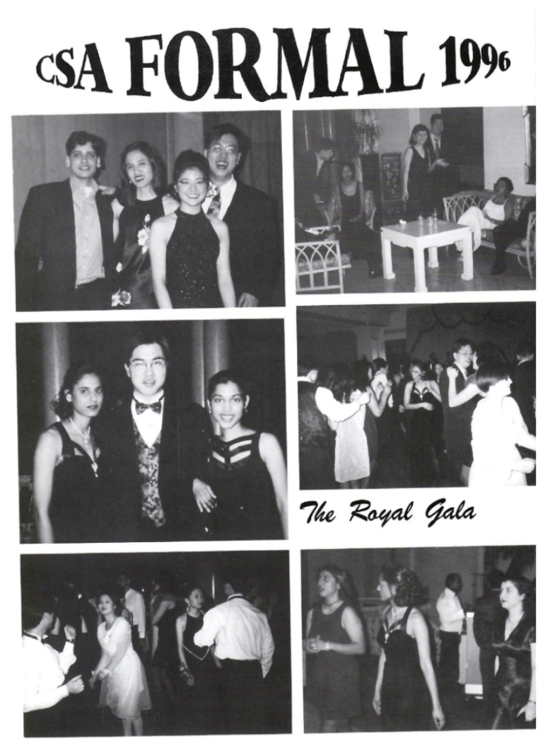 Black and white yearbook photo gallery of CSA Formal, 1996